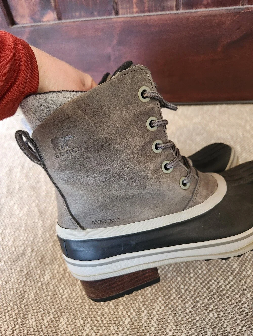 Sorel Womens Slimpack III Lace Waterproof Leather Boot Gray Size 10, Like New!